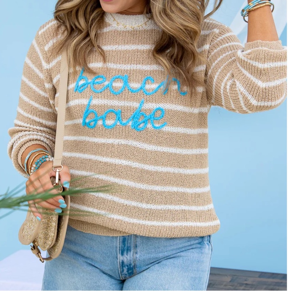 Wishlist Beach Babe Sweater - Ivory & Taupe - L